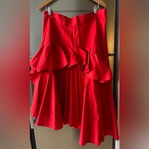 Red Tiered Ruffle Skirt XL Flowy Statement Party Skirt